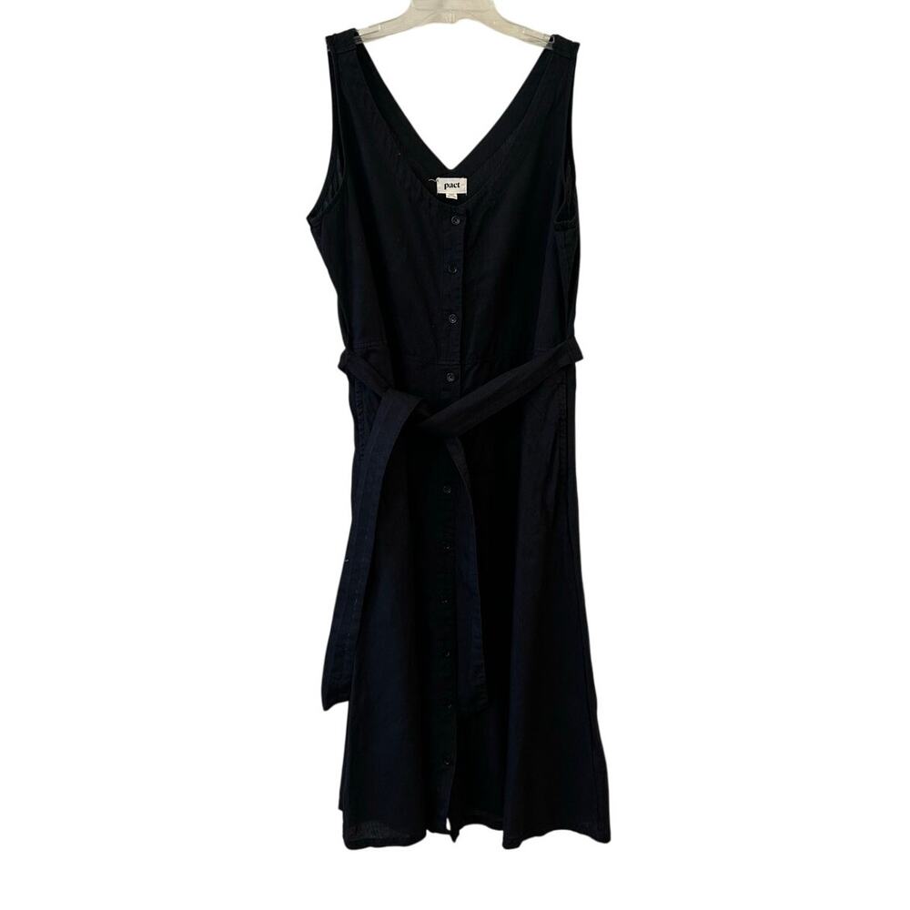 Pact Black Button-Front Midi Dress with Waist Tie - Picture 10 of 10